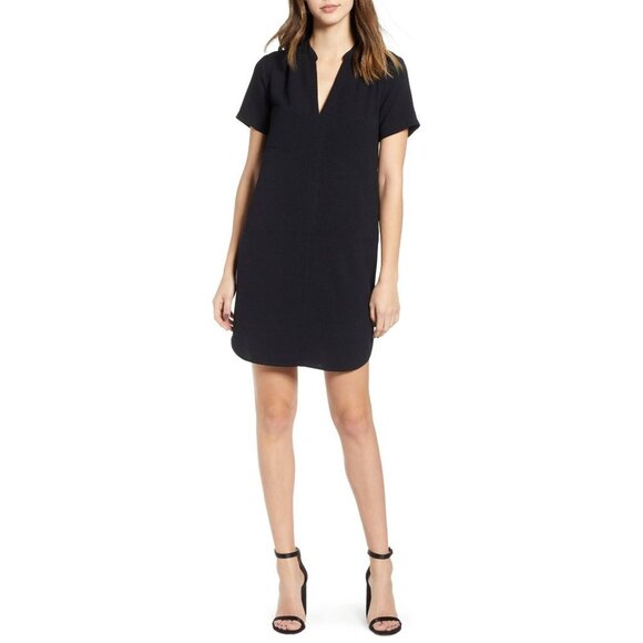 NWT Le Chateau Black V-Neck Shift mini Dress Chest Pocket size S - Picture 5 of 14